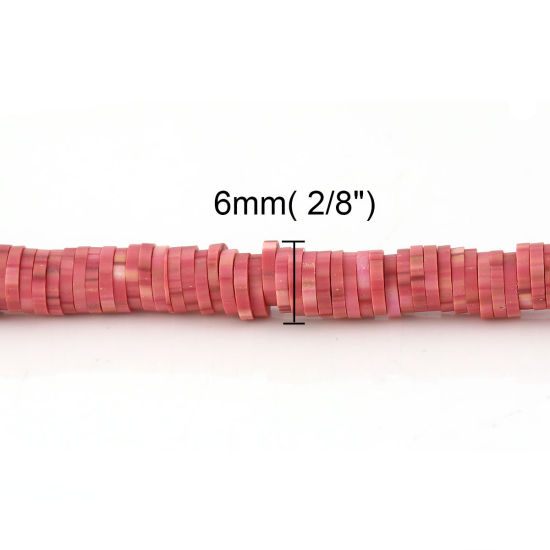 Image de Perles Heishi Katsuki en Pâte Polymère Rond Rose Foncé 6mm Dia, Taille de Trou: 2.5mm, 40.5cm long, 3 Enfilades (Env. 326 Pcs/Enfilade)