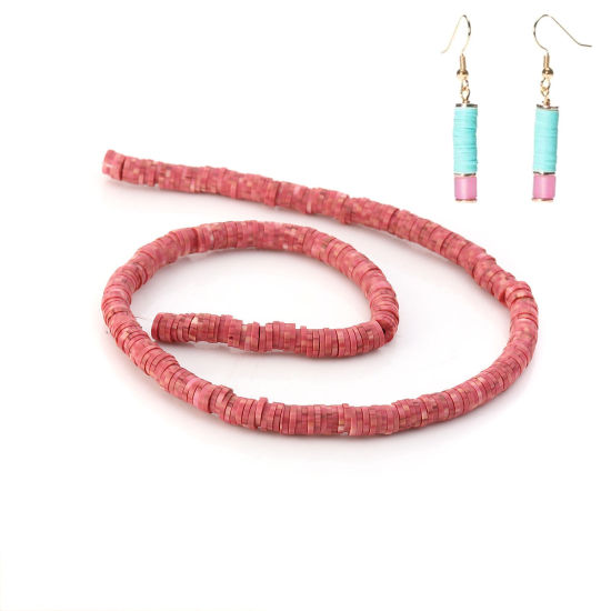 Image de Perles Heishi Katsuki en Pâte Polymère Rond Rose Foncé 6mm Dia, Taille de Trou: 2.5mm, 40.5cm long, 3 Enfilades (Env. 326 Pcs/Enfilade)