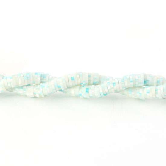 Image de Perles Heishi Katsuki en Pâte Polymère Rond Blanc & Bleu 6mm Dia, Taille de Trou: 2.5mm, 40.5cm long, 3 Enfilades (Env. 326 Pcs/Enfilade)