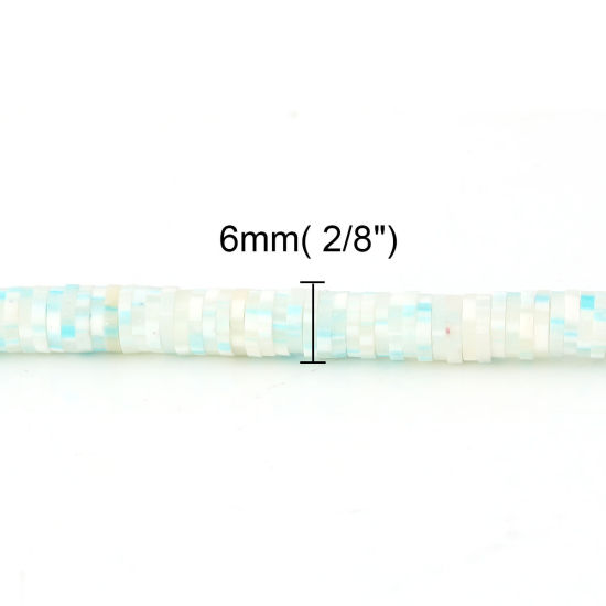 Image de Perles Heishi Katsuki en Pâte Polymère Rond Blanc & Bleu 6mm Dia, Taille de Trou: 2.5mm, 40.5cm long, 3 Enfilades (Env. 326 Pcs/Enfilade)