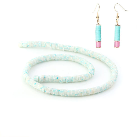 Image de Perles Heishi Katsuki en Pâte Polymère Rond Blanc & Bleu 6mm Dia, Taille de Trou: 2.5mm, 40.5cm long, 3 Enfilades (Env. 326 Pcs/Enfilade)