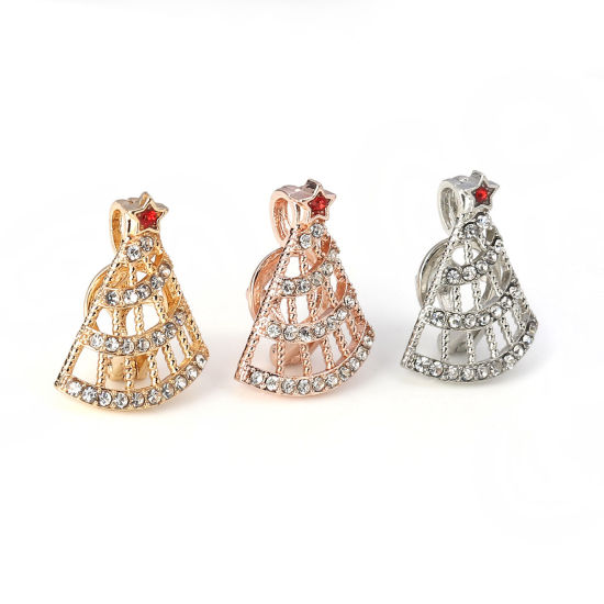 Picture of Zinc Based Alloy Wish Pearl Locket Jewelry Pendants Christmas Tree Pentagram Star Gold Plated Red Clear Rhinestone Can Open (Fit Bead Size: 8mm) 25mm(1") x 19mm( 6/8"), 3 PCs