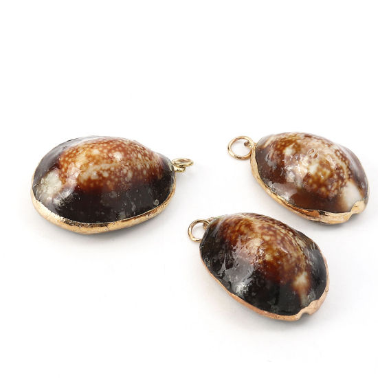 天然 シェル チャーム ペンダント 金メッキ ハナマルユキ コーヒー色 金メッキ 35mmx 23mm- 3.2cm x2cm、 5 個 の画像