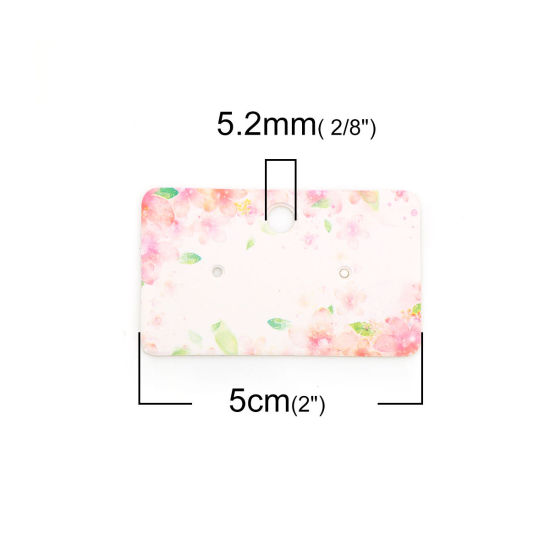 Picture of Paper Jewelry Earrings Display Card Rectangle Multicolor Flower Leaves Pattern 50mm(2") x 30mm(1 1/8"), 50 PCs