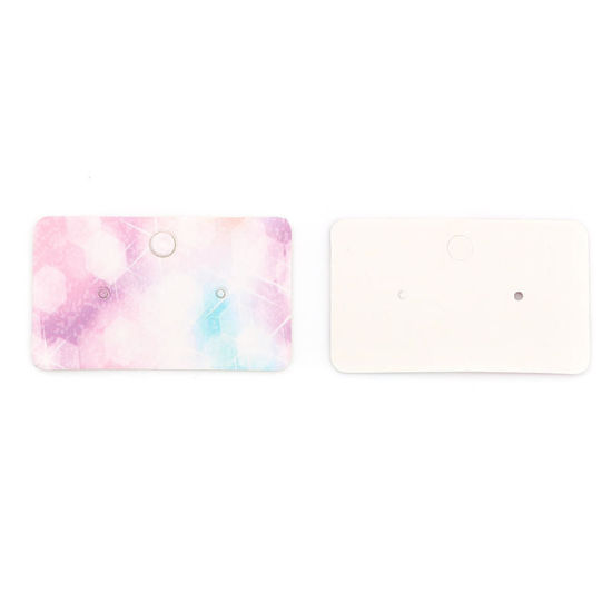 Picture of Paper Jewelry Earrings Display Card Rectangle Multicolor Flower Leaves Pattern 50mm(2") x 30mm(1 1/8"), 50 PCs