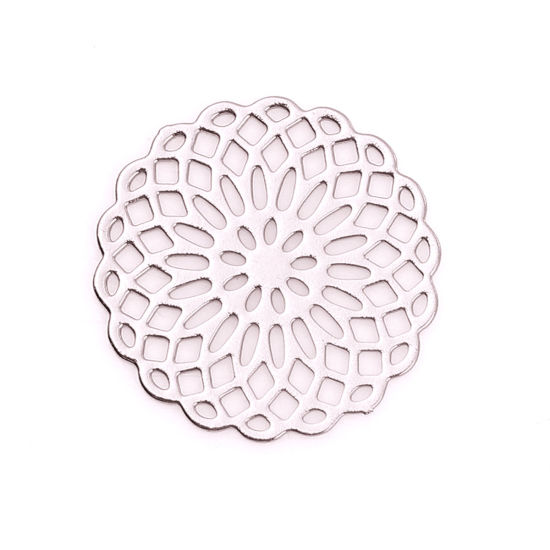 真鍮 装飾 ライトローズゴールド 円形 花 15mm x 15mm、 10 個 の画像