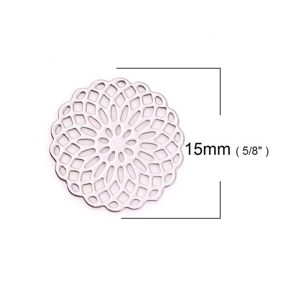 真鍮 装飾 ライトローズゴールド 円形 花 15mm x 15mm、 10 個 の画像