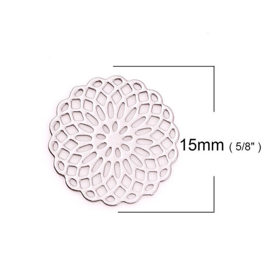 真鍮 装飾 ライトローズゴールド 円形 花 15mm x 15mm、 10 個 の画像