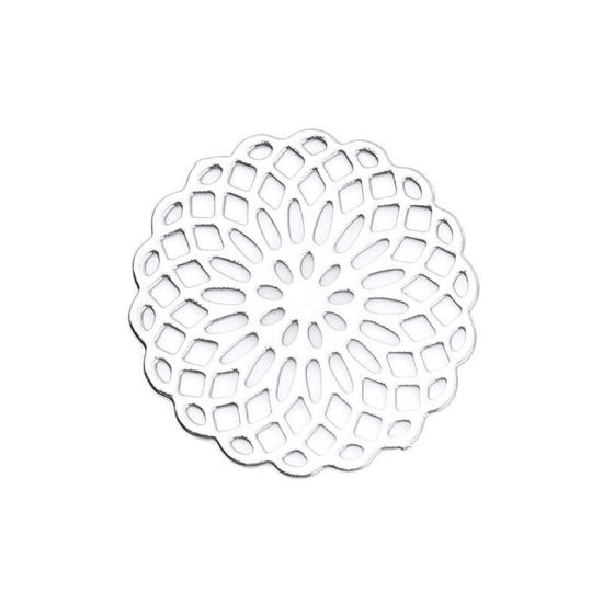 真鍮 装飾 ライトローズゴールド 円形 花 15mm x 15mm、 10 個 の画像