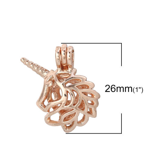 Picture of Zinc Based Alloy Wish Pearl Locket Jewelry Pendants Horse Animal Rose Gold Can Open (Fit Bead Size: 8mm) 26mm(1") x 23mm( 7/8"), 5 PCs