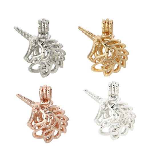 Picture of Zinc Based Alloy Wish Pearl Locket Jewelry Pendants Horse Animal Rose Gold Can Open (Fit Bead Size: 8mm) 26mm(1") x 23mm( 7/8"), 5 PCs