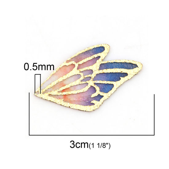 布 ペンダント 蝶翼 青 オレンジ色 30mm x 18mm、 5 個 の画像