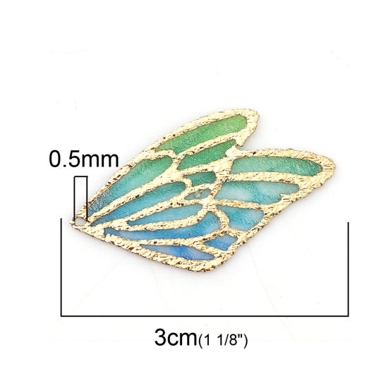 布 ペンダント 蝶翼 青 + 緑 30mm x 18mm、 5 個 の画像