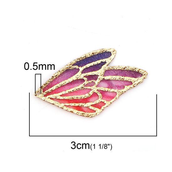 布 ペンダント 蝶翼 赤 紫 30mm x 18mm、 5 個 の画像