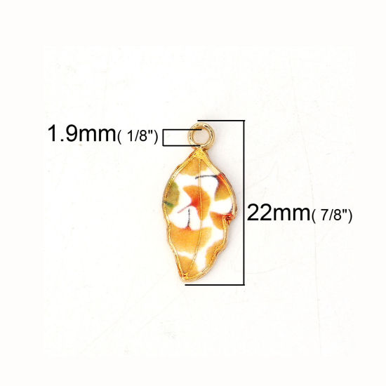 Bild von Zinklegierung Charms Blätter Vergoldet Gelb Emaille 22mm x 10mm, 10 Stück