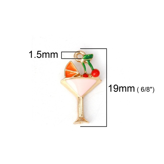 Bild von Zinklegierung Charms Weinglas Vergoldet Bunt Kirsche Emaille 19mm x 11mm, 10 Stück