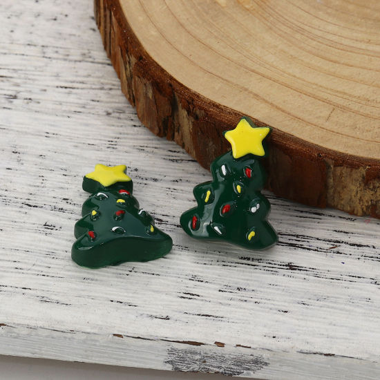 Immagine di Resina Cabochon per Abbellimento Albero di Natale Verde Stella 27mm x 20mm, 10 Pz