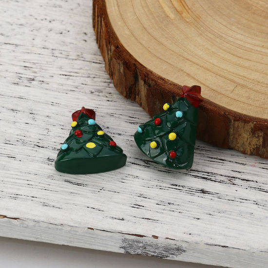Immagine di Resina Cabochon per Abbellimento Albero di Natale Verde Stella 27mm x 23mm, 10 Pz