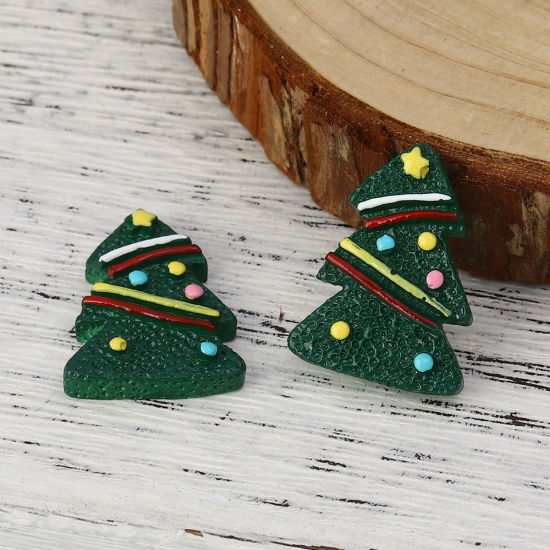 Immagine di Resina Cabochon per Abbellimento Albero di Natale Verde 27mm x 20mm, 10 Pz