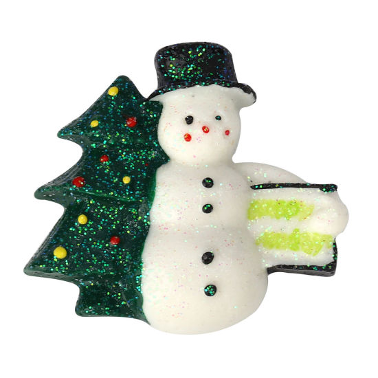 Immagine di Resina Cabochon per Abbellimento Pupazzo Natale Bianco & Verde Albero di Natale " Brillio 42mm x 38mm, 10 Pz