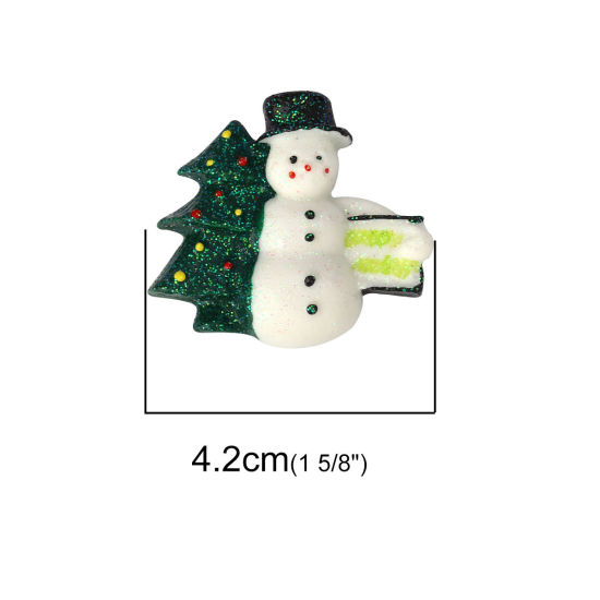 Immagine di Resina Cabochon per Abbellimento Pupazzo Natale Bianco & Verde Albero di Natale " Brillio 42mm x 38mm, 10 Pz