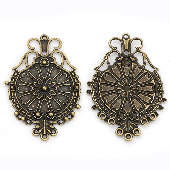 Image de Connecteurs en Alliage de Zinc Vase de Fleurs Bronze Antique 64mm x 45mm, 3 Pcs