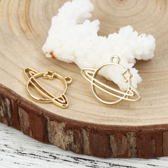 Bild von Zinklegierung Galaxis Charms Planet Vergoldet 27mm x 19mm, 10 Stück
