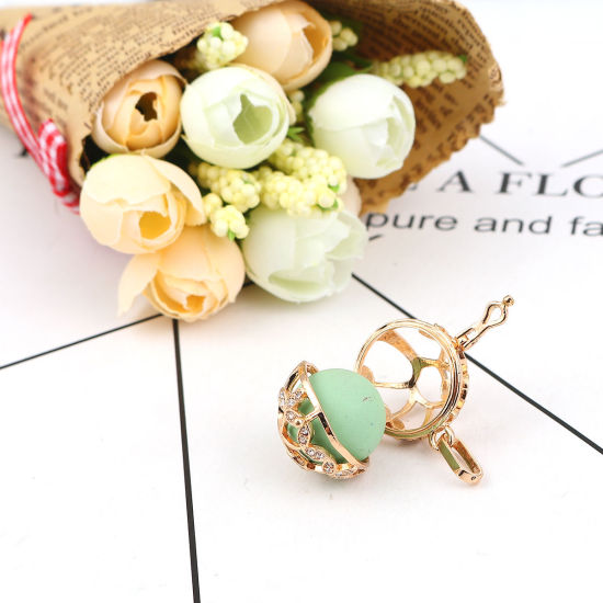 Picture of Brass Pendants Mexican Angel Caller Bola Harmony Ball Wish Box Locket Tree Gold Plated Clear Rhinestone Can Open (Fits 16mm Beads) 33mm(1 2/8") x 25mm(1"), 1 Piece