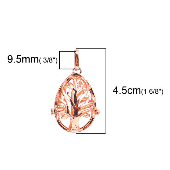 Picture of Brass Pendants Drop Tree Rose Gold Can Open (Fits 18mm Beads) 45mm(1 6/8") x 27mm(1 1/8"), 2 PCs