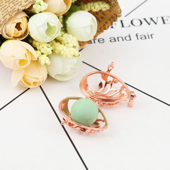 Picture of Brass Pendants Drop Tree Rose Gold Can Open (Fits 18mm Beads) 45mm(1 6/8") x 27mm(1 1/8"), 2 PCs