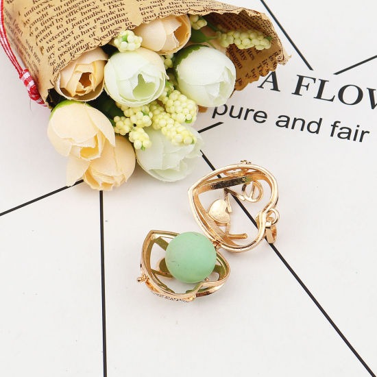 Picture of 1 Piece Brass Pendants Mexican Angel Caller Bola Harmony Ball Wish Box Locket Heart Gold Plated Message " LOVE " Clear Rhinestone Can Open (Fits 18mm Beads) 41mm x 32mm