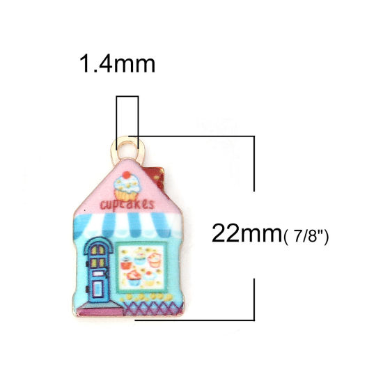 Bild von Zinklegierung Charms Haus Vergoldet Bunt Emaille 22mm x 13mm, 10 Stück