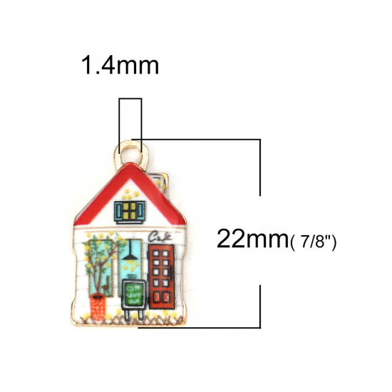 Bild von Zinklegierung Charms Haus Vergoldet Bunt Emaille 22mm x 13mm, 10 Stück
