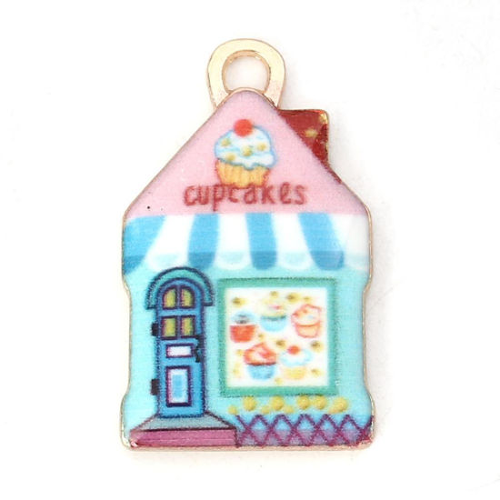 Bild von Zinklegierung Charms Haus Vergoldet Bunt Emaille 22mm x 13mm, 10 Stück