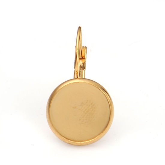 Picture of Stainless Steel Lever Back Clips Earrings Round Gold Plated Cabochon Settings (Fits 12mm Dia.) 25mm(1") x 14mm( 4/8"), 4 PCs