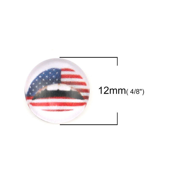 Image de Cabochon Dôme en Verre Rond Dos Plat Multicolore Drapeau des États-Unis 12mm Dia, 20 Pcs