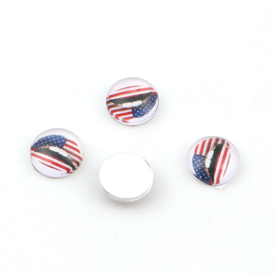 Image de Cabochon Dôme en Verre Rond Dos Plat Multicolore Drapeau des États-Unis 12mm Dia, 20 Pcs