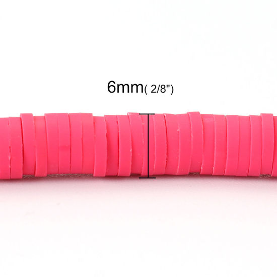 Image de 3 Enfilades (Env. 330 PCs/Enfilade) Perles Heishi Katsuki en Pâte Polymère Rond Rouge Pastèque 6mm Dia, Taille de Trou: 1.8mm, 41cm long
