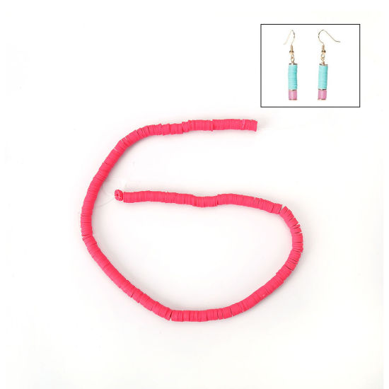Image de 3 Enfilades (Env. 330 PCs/Enfilade) Perles Heishi Katsuki en Pâte Polymère Rond Rouge Pastèque 6mm Dia, Taille de Trou: 1.8mm, 41cm long