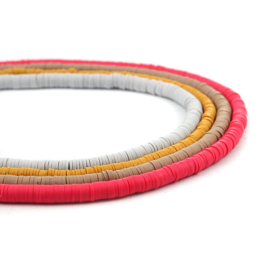 Image de 3 Enfilades (Env. 330 PCs/Enfilade) Perles Heishi Katsuki en Pâte Polymère Rond Rouge Pastèque 6mm Dia, Taille de Trou: 1.8mm, 41cm long