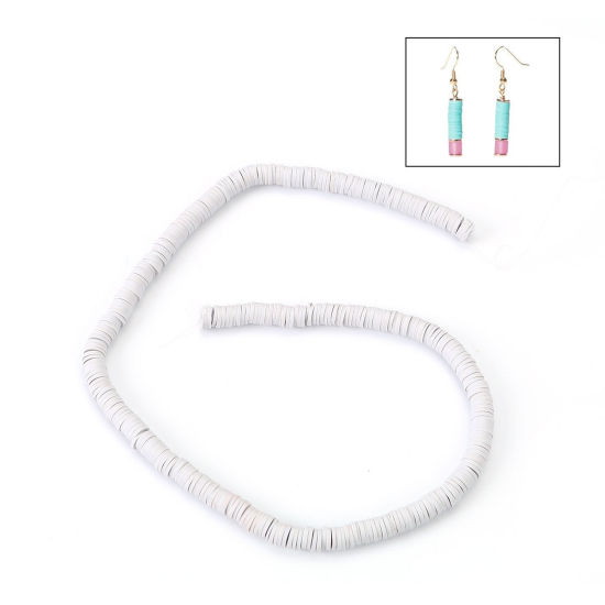 Image de Perles Heishi Katsuki en Pâte Polymère Rond Gris Clair 6mm Dia, Trou: 1.8mm, 41cm long, 3 Enfilades (Env. 330 Pcs/Enfilade)
