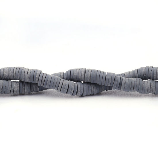 Image de Perles Heishi Katsuki en Pâte Polymère Rond Gris 5mm Dia, Taille de Trou: 1.8mm, 40cm long, 3 Enfilades (Env. 380 PCs/Enfilade)