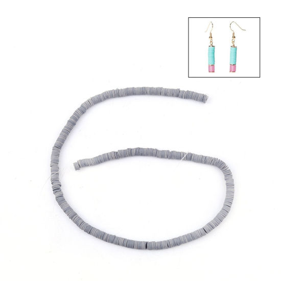 Image de Perles Heishi Katsuki en Pâte Polymère Rond Gris 5mm Dia, Taille de Trou: 1.8mm, 40cm long, 3 Enfilades (Env. 380 PCs/Enfilade)