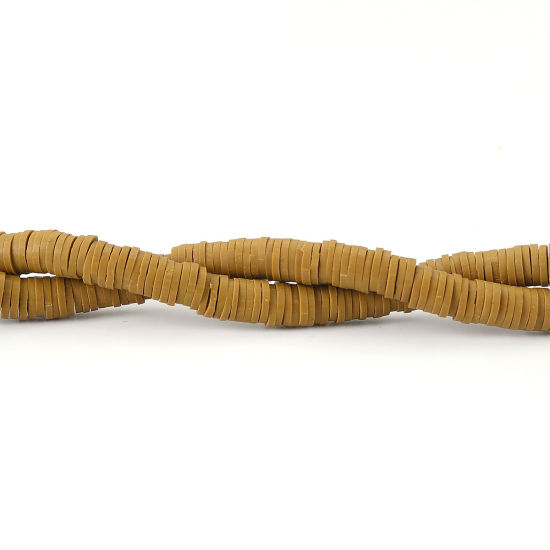 Image de Perles Heishi Katsuki en Pâte Polymère Rond Brun 5mm Dia, Taille de Trou: 1.8mm, 40cm long, 3 Enfilades (Env. 380 PCs/Enfilade)