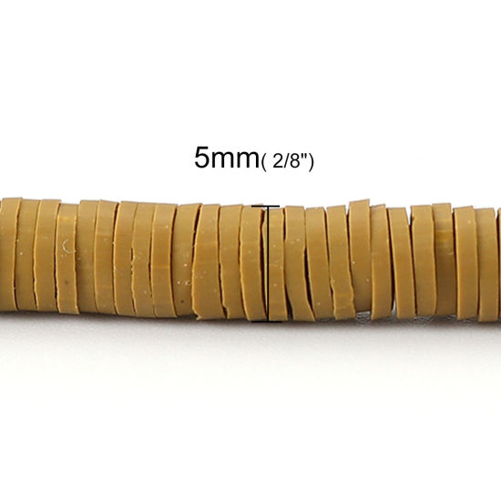 Image de Perles Heishi Katsuki en Pâte Polymère Rond Brun 5mm Dia, Taille de Trou: 1.8mm, 40cm long, 3 Enfilades (Env. 380 PCs/Enfilade)