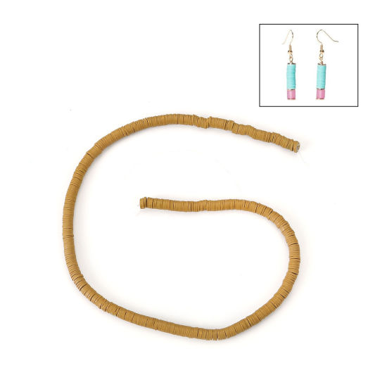 Image de Perles Heishi Katsuki en Pâte Polymère Rond Brun 5mm Dia, Taille de Trou: 1.8mm, 40cm long, 3 Enfilades (Env. 380 PCs/Enfilade)