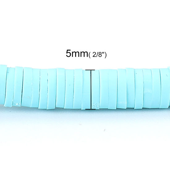 Image de Perles Heishi Katsuki en Pâte Polymère Rond Bleu Clair 5mm Dia, Taille de Trou: 1.8mm, 40cm long, 3 Enfilades (Env. 380 PCs/Enfilade)