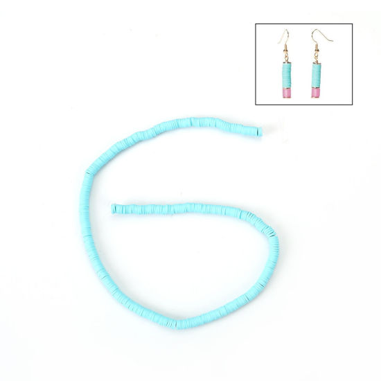 Image de Perles Heishi Katsuki en Pâte Polymère Rond Bleu Clair 5mm Dia, Taille de Trou: 1.8mm, 40cm long, 3 Enfilades (Env. 380 PCs/Enfilade)