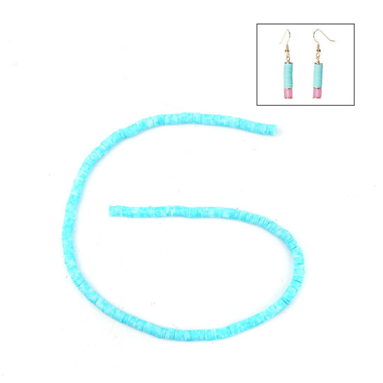 Image de Perles Heishi Katsuki en Pâte Polymère Rond Bleu Clair à Pois 5mm Dia, Taille de Trou: 1.8mm, 40cm long, 3 Enfilades (Env. 380 PCs/Enfilade)