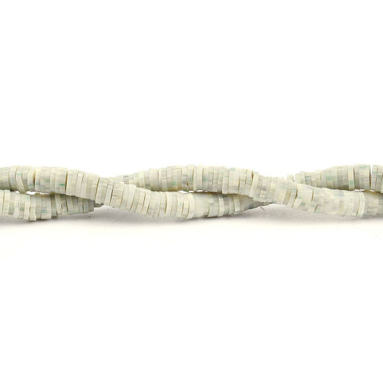 Image de Perles Heishi Katsuki en Pâte Polymère Rond Vert Sauge à Pois 5mm Dia, Taille de Trou: 1.8mm, 40cm long, 3 Enfilades (Env. 380 PCs/Enfilade)